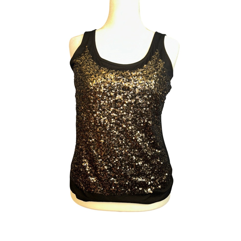 Talbots Sequin Tank Top Glam Party Holiday Women Size XL Black Gold